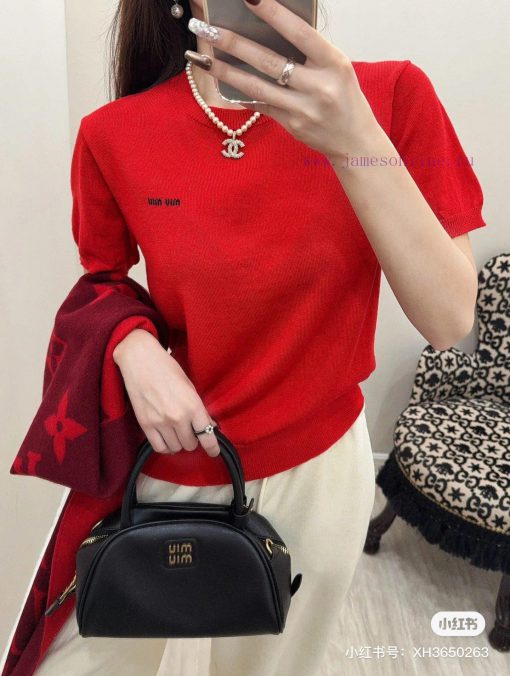 M122 Miumiu New Item In Stock Small Jacquard Golo Cardigan Wool Knitted Short Sleeved Sweater I scov8uw1 - Image 13