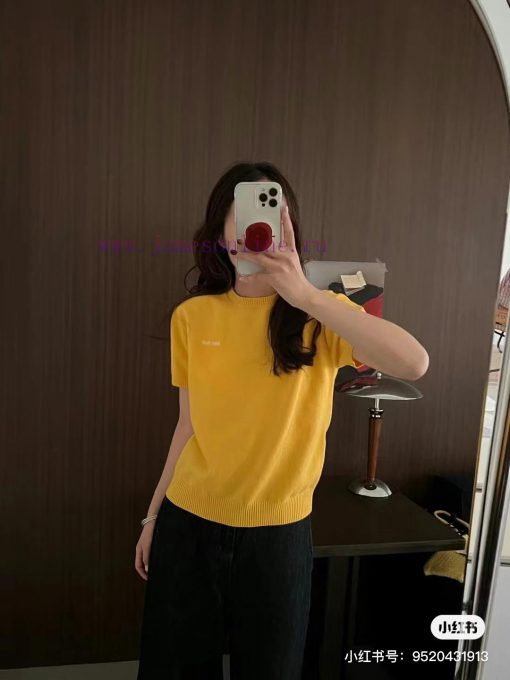 M122 Miumiu New Item In Stock Small Jacquard Golo Cardigan Wool Knitted Short Sleeved Sweater I scov8uw1 - Image 16