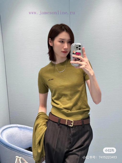 M122 Miumiu New Item In Stock Small Jacquard Golo Cardigan Wool Knitted Short Sleeved Sweater I scov8uw1 - Image 17