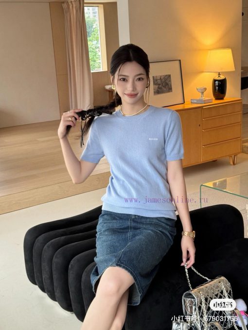 M122 Miumiu New Item In Stock Small Jacquard Golo Cardigan Wool Knitted Short Sleeved Sweater I scov8uw1 - Image 18