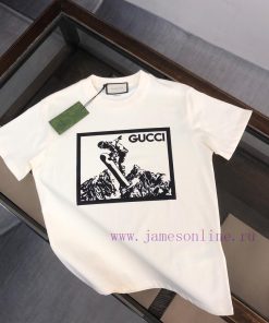 GUCCI 24SS Summer New Round Neck Short Sleeve T-shirt 270g Heavy Duty High End Pure Cotton Fabr bwz3hros