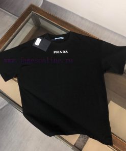 PRADA 24SS Summer New Round Neck Short Sleeve T-shirt 270g Heavy Duty High End Pure Cotton Fabr ef877ix8
