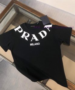 PRADA 24SS Summer New Round Neck Short Sleeve T-shirt 270g Heavy Duty High End Pure Cotton Fabr z5wxgzhm