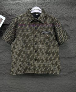 Fendi 2024 Spring/Summer New Full Print Logo Couple's Short Sleeved ShirtOriginal Customized Fa k8n2hjxs
