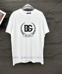 D&G Dolce&Gabbana 2024 New Wheat Ear Letter Logo Couple's Short Sleeved T-shirtOriginal Fabric 4a32ss9k