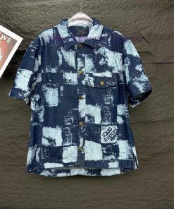 LV Louis Vuitton 2024 Spring/Summer New Checkered Printed Couple Denim Short Sleeved ShirtOrigi bwr2nbe6