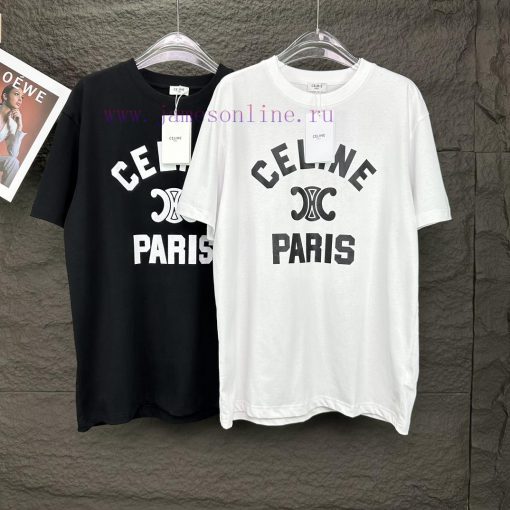 Celine 2024 New Letter Logo Couple's Short Sleeved T-shirtOriginal Fabric With Digital Direct P gxl6bwe4 - Image 19