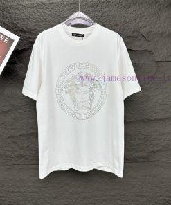 Versace 2024 New Classic Hot Stamping Portrait Logo Couple's Short Sleeved T-shirtOriginal Fabr fc5bsfrm