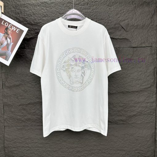 Versace 2024 New Classic Hot Stamping Portrait Logo Couple's Short Sleeved T-shirtOriginal Fabr fc5bsfrm