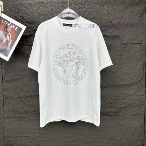 Versace 2024 New Classic Hot Stamping Portrait Logo Couple's Short Sleeved T-shirtOriginal Fabr fc5bsfrm - Image 2
