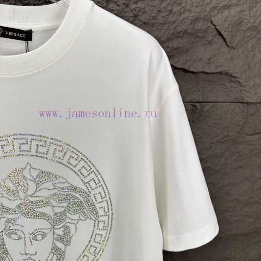 Versace 2024 New Classic Hot Stamping Portrait Logo Couple's Short Sleeved T-shirtOriginal Fabr fc5bsfrm - Image 4