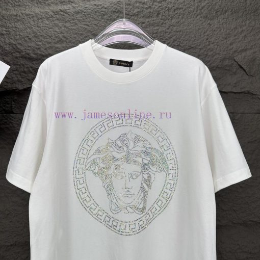 Versace 2024 New Classic Hot Stamping Portrait Logo Couple's Short Sleeved T-shirtOriginal Fabr fc5bsfrm - Image 14
