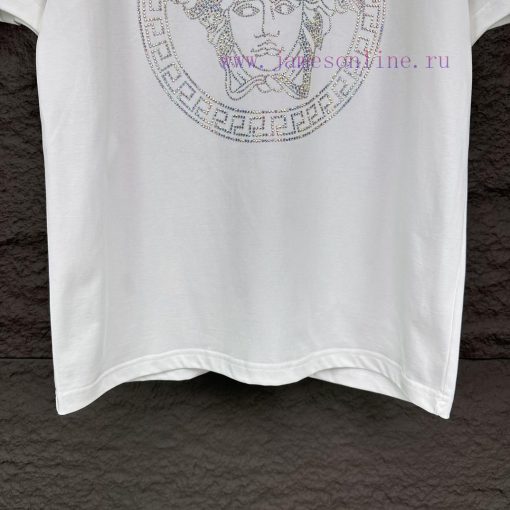 Versace 2024 New Classic Hot Stamping Portrait Logo Couple's Short Sleeved T-shirtOriginal Fabr fc5bsfrm - Image 17