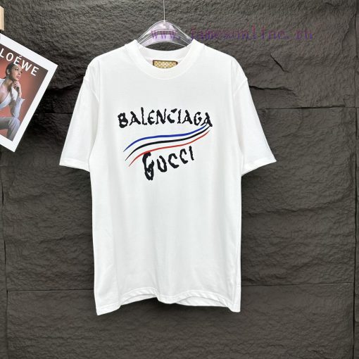 Gucci X Balenciaga Joint 2024 New Letter Logo Couple's Short Sleeved T-shirtOriginal Fabric Wit aqpunatx