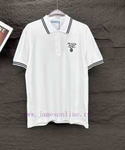 Prada 2024 New Embroidered Letter Logo Couple's Lapel Polo ShirtThe Original Pearl Cotton Mater xx33kif1