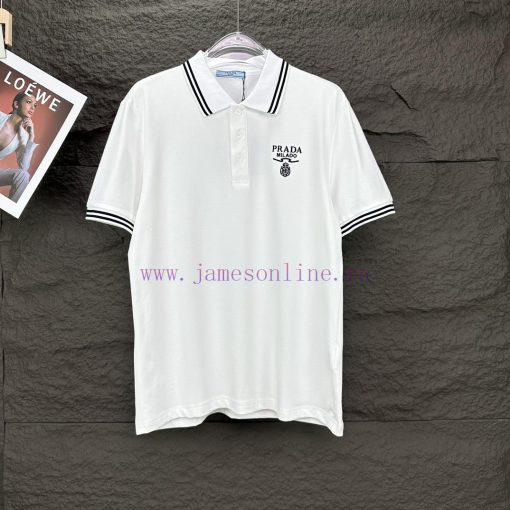 Prada 2024 New Embroidered Letter Logo Couple's Lapel Polo ShirtThe Original Pearl Cotton Mater xx33kif1 - Image 2
