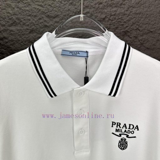 Prada 2024 New Embroidered Letter Logo Couple's Lapel Polo ShirtThe Original Pearl Cotton Mater xx33kif1 - Image 3