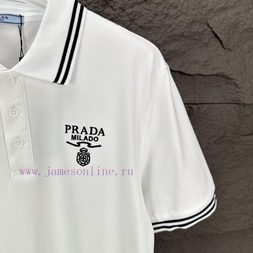 Prada 2024 New Embroidered Letter Logo Couple's Lapel Polo ShirtThe Original Pearl Cotton Mater xx33kif1 - Image 13