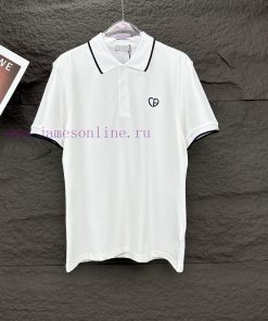Dior 2024 New Embroidered Love Logo Couple's Collar Polo ShirtThe Original Pearl Cotton Materia gze0qos8