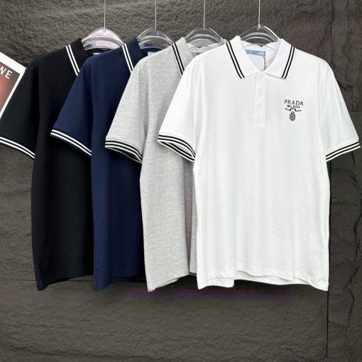 Four ColorsPrada 2024 New Embroidered Letter Logo Couple's Lapel Polo ShirtThe Original Pearl C soc0ydqh - Image 10