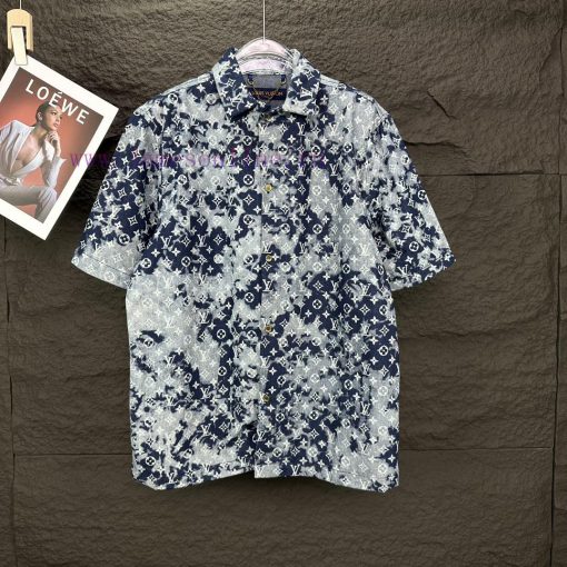 LV Louis Vuitton 2024 Spring/Summer New Printed Logo Couple Denim Short Sleeved ShirtOriginal C w1bzoa4c