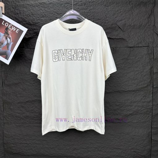 Givenchy 2024 New Perforated Letter Logo Couple's Short Sleeved T-shirtOriginal Fabric With Dig mky2uua9