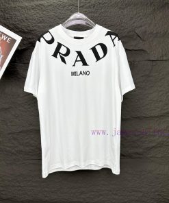 Prada 2024 New Collar Letter Logo Couple's Short Sleeved T-shirtOriginal Fabric With Digital Di aiu1tcak