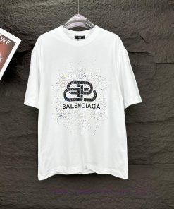 Parisian Family 2024 New Color Ink Dot Letter Couple Short Sleeved T-shirtOriginal Fabric With mbxn40gy