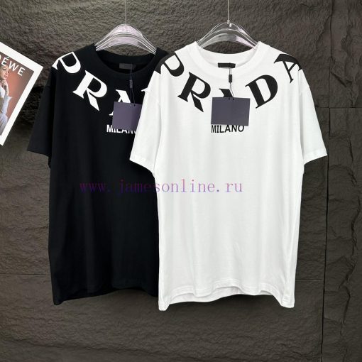 Prada 2024 New Collar Letter Logo Couple's Short Sleeved T-shirtOriginal Fabric With Digital Di aiu1tcak - Image 10