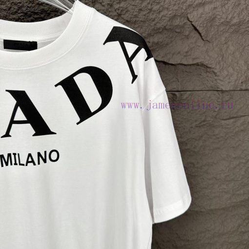 Prada 2024 New Collar Letter Logo Couple's Short Sleeved T-shirtOriginal Fabric With Digital Di aiu1tcak - Image 13