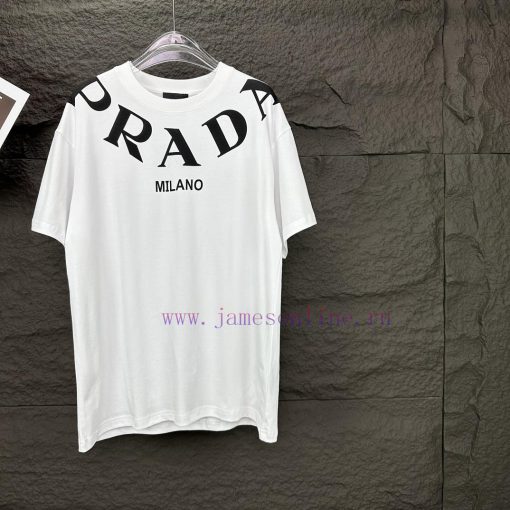 Prada 2024 New Collar Letter Logo Couple's Short Sleeved T-shirtOriginal Fabric With Digital Di aiu1tcak - Image 15