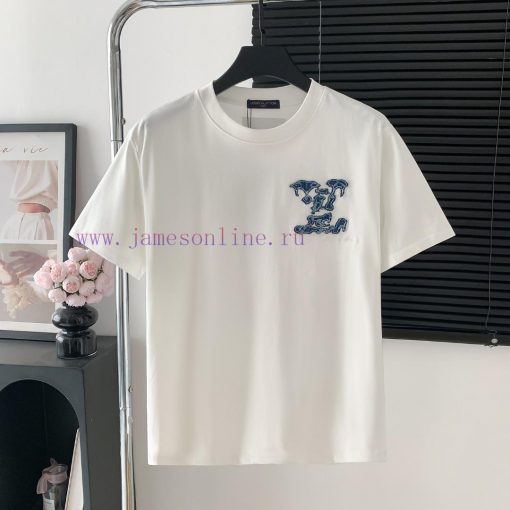 Style Number W512Louis Vuitton/Louis Vuitton LV Logo Denim Patch Letter Short Sleeved ShirtExqu hrmoebd5 - Image 2