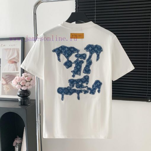 Style Number W512Louis Vuitton/Louis Vuitton LV Logo Denim Patch Letter Short Sleeved ShirtExqu hrmoebd5 - Image 3