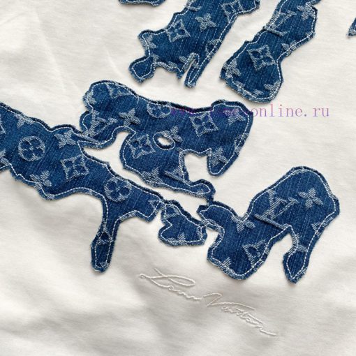 Style Number W512Louis Vuitton/Louis Vuitton LV Logo Denim Patch Letter Short Sleeved ShirtExqu hrmoebd5 - Image 7