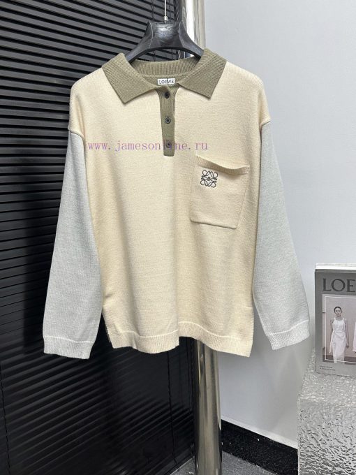 Loewe Color Blocked Embroidered Collar College Style Knitted SweaterCustomized Fabric With High ql5ps32z