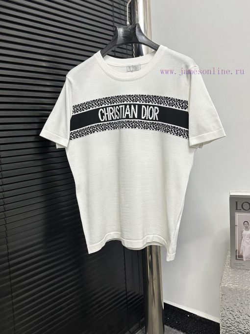 DIOR Jacquard Knitted Short SleeveElastic Slim Fit And Slimming T-shirt Half Sleeve Unisex Dior ja88f1ep - Image 2