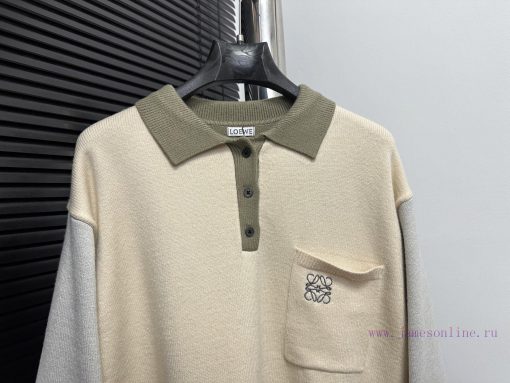 Loewe Color Blocked Embroidered Collar College Style Knitted SweaterCustomized Fabric With High ql5ps32z - Image 6