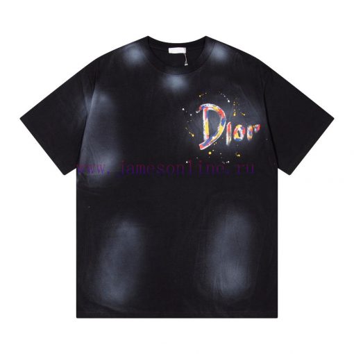 Dior 2025ss New Hand-painted Ink Splashed Couple Casual Short Sleeved T-shirtThe Most Customize 9tq9fwq4