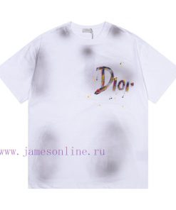 Dior 2025ss New Hand-painted Ink Splashed Couple Casual Short Sleeved T-shirtThe Most Customize p1swoj6m