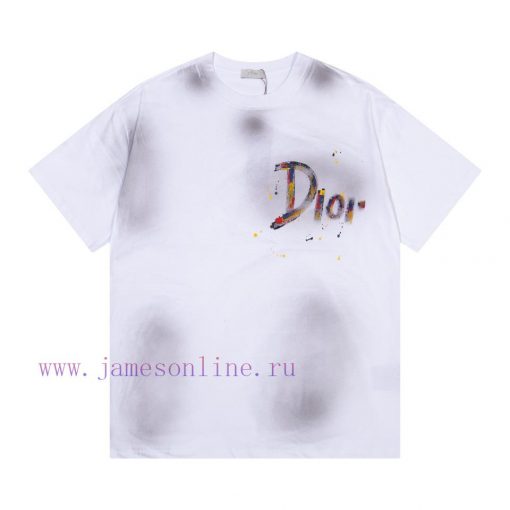 Dior 2025ss New Hand-painted Ink Splashed Couple Casual Short Sleeved T-shirtThe Most Customize p1swoj6m