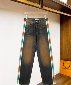 217 Prad Prada 2025 Early Spring Synchronized New Product Ribbon Jeans Heavy Duty Washed Jeans zi8o0ykr