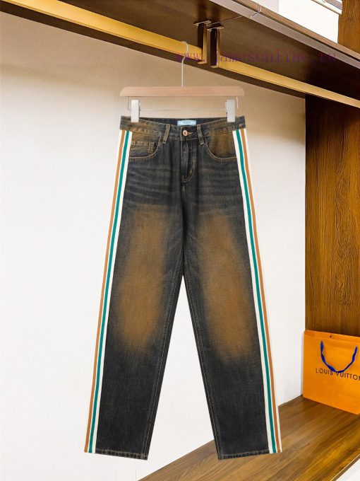 217 Prad Prada 2025 Early Spring Synchronized New Product Ribbon Jeans Heavy Duty Washed Jeans zi8o0ykr