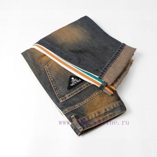 217 Prad Prada 2025 Early Spring Synchronized New Product Ribbon Jeans Heavy Duty Washed Jeans zi8o0ykr - Image 4