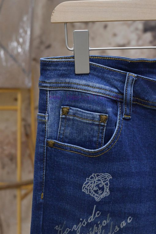 906 Versace 25ss Early Spring New Versace Jeans Cotton Straight Leg Pants With Open Weave Edges 7m5vge95 - Image 6