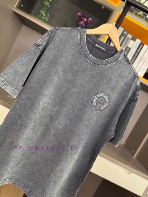 Chrome Hearts 2025 Spring/summer New Horseshoe Cross Diamond Nail Washed Short Sleeved T-shirt k8gdkibu - Image 3