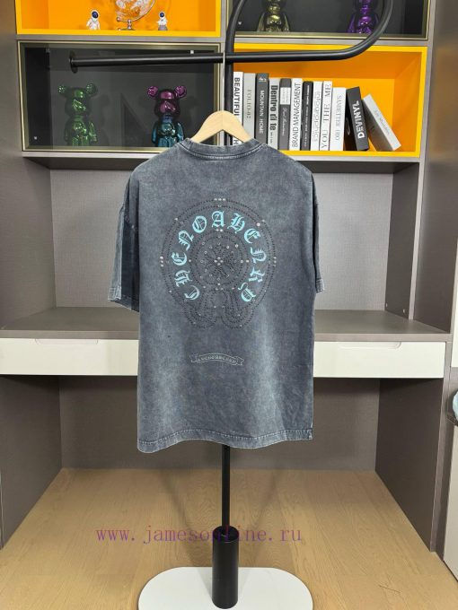 Chrome Hearts 2025 Spring/summer New Horseshoe Cross Diamond Nail Washed Short Sleeved T-shirt k8gdkibu - Image 6