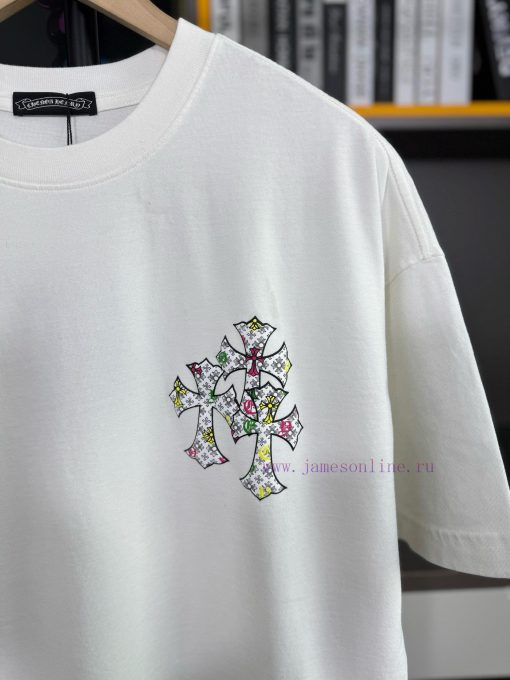 Chrome Hearts 2025 Spring/Summer New Horseshoe Cross Printed Short Sleeve T-shirt Made Of 26 Co vdp4wsnv - Image 4