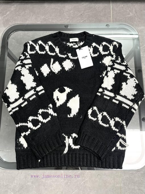 Style Number R047Celin Black And White Contrasting Pattern Panda Jacquard Knot Decoration Knitt igebw45w - Image 6