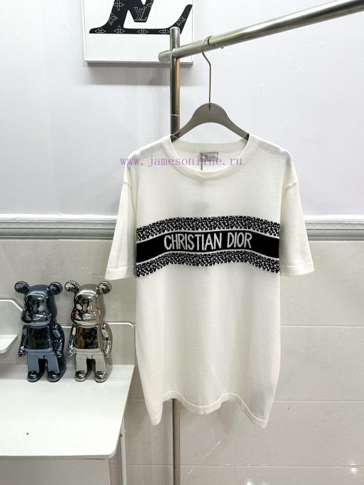 Style Number R012Dior Classic Dior Logo Bar Contrast Knitted Short Sleeve T-shirtThe Fabric Is mmoptwen