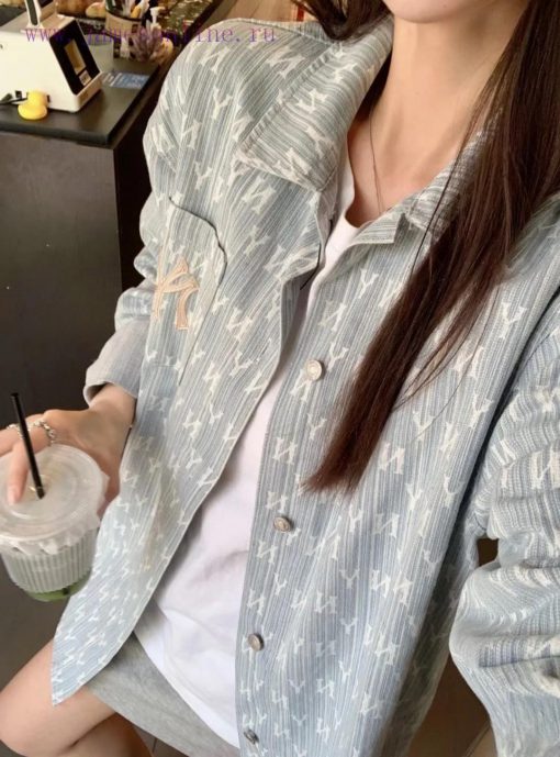 Up NewStyle Number G292MLB New Embroidered NY Full Print Logo Washed Denim Jacket Couple's Shir lf40sdd5 - Image 6